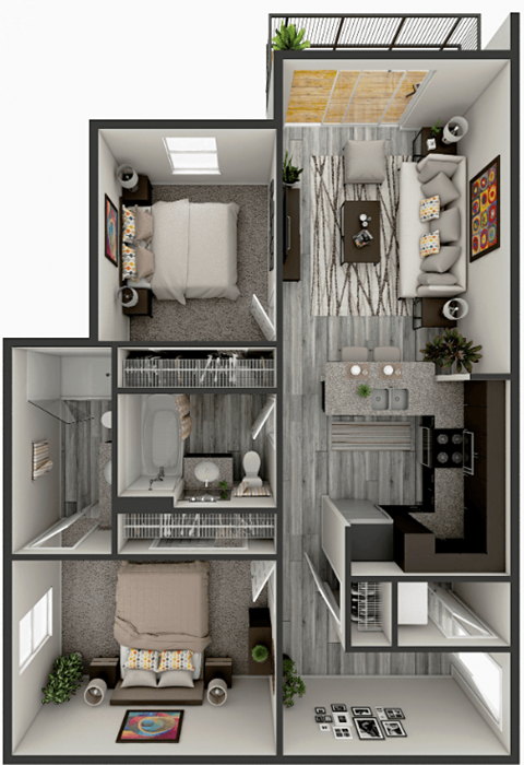 Floor plan for 2 beds, 2 baths, 1133 sqft